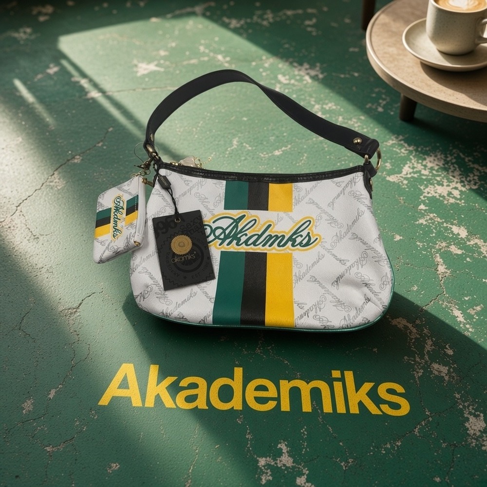 Akademiks Retro Sport White Silver Logo Shoulder Bag with Coin Purse NWT 92991